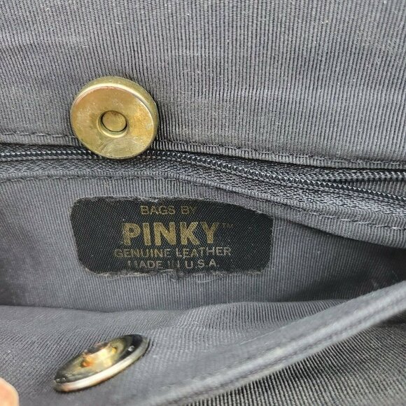 Bags by Pinky Vintage Metallic Silver Leather Shoulder Gold Studs Grommets USA - Picture 3 of 16